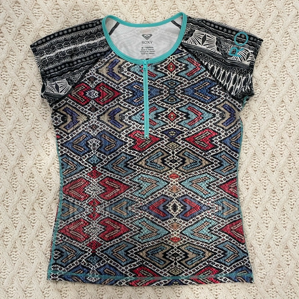 ROXY multi colored short sleeve rash guard